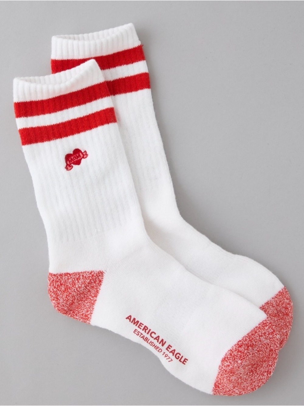 American Eagle Outfitters White Crew Socks with Red Stripes